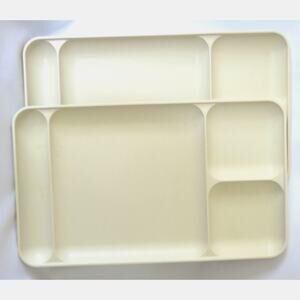 VINTAGE TUPPERWARE Dinner TV Trays Set of 2 Divided Beige 1535 Picnic Dinnerware